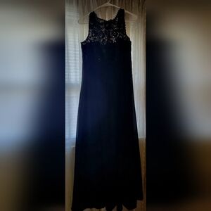 Vtg. Elegant Black Beaded And Lace Gown